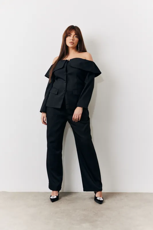 Black Bardot Button Through Blazer - In The Style