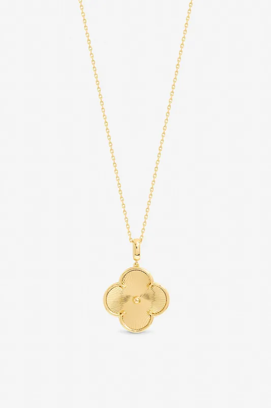 Gold Plated Long Clover Necklace Pendant - Jon Richard