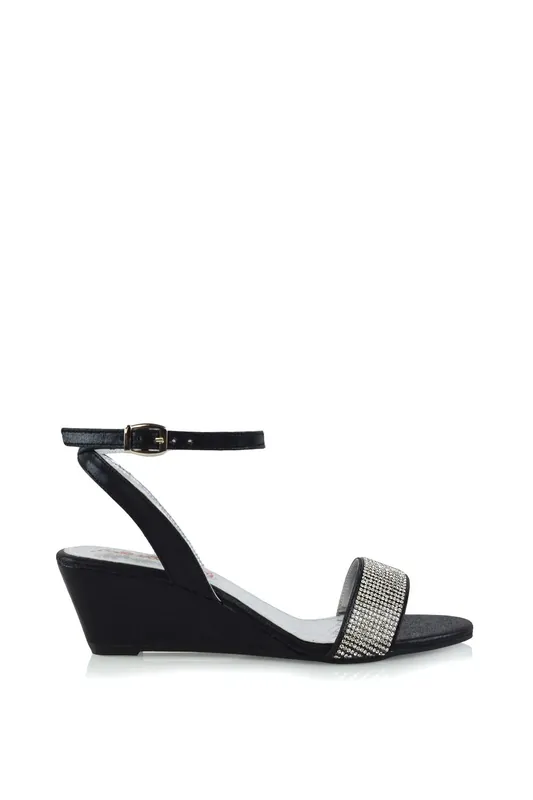 Reagan' Diamante Mid Wedge Sandal Heels - XY London