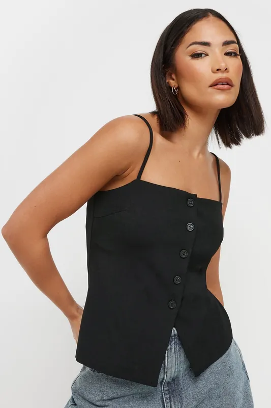 Petite Structured Button Vest Top - PixieGirl