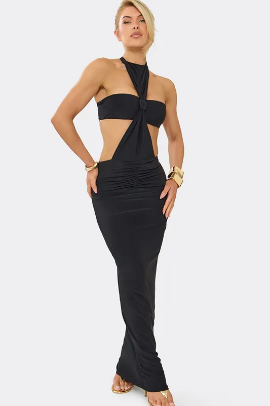 Sleeveless Knotted Tie Maxi Dress - EGO