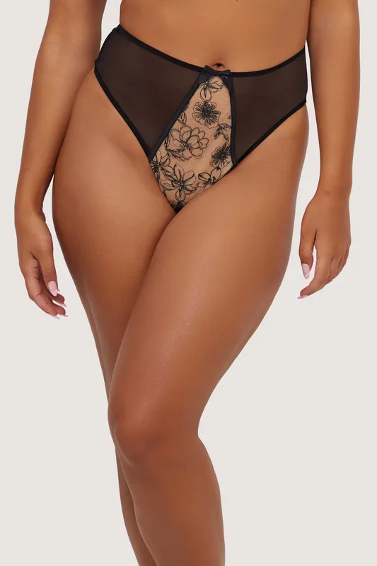 Olivia Contrast Embroidery Thong - Playful Promises