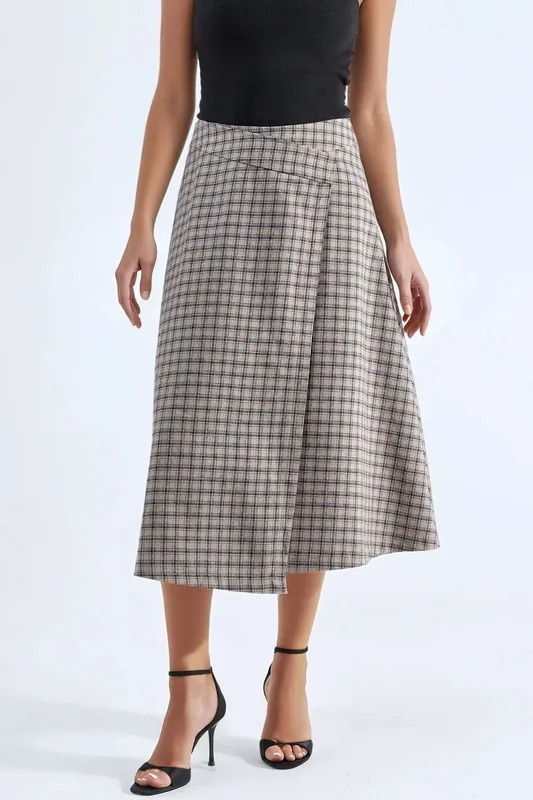 High Waist Plaid Midi Skirt - Hiccup
