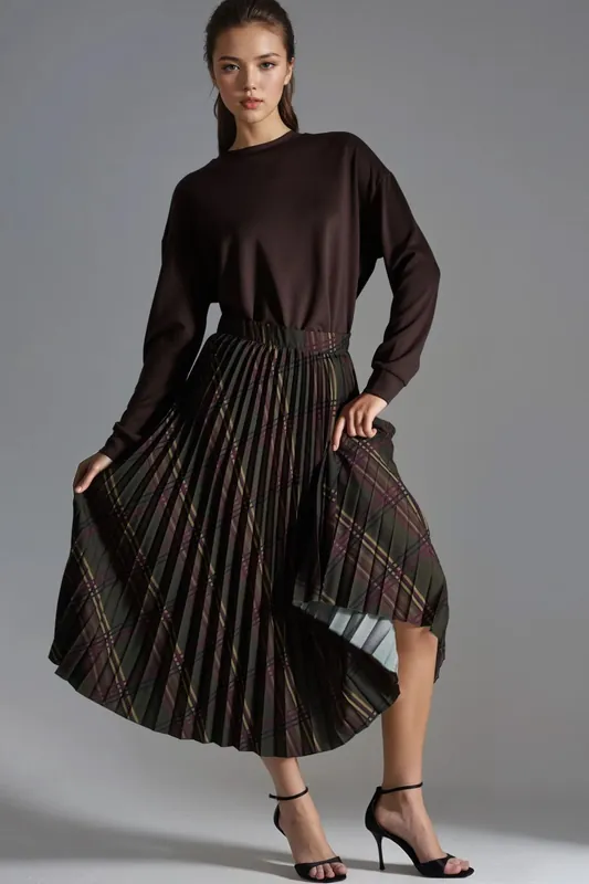Patterned Pleated Maxi Skirt - Busem