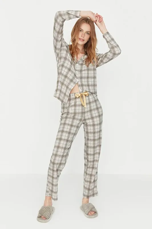 2-Piece Argyle Print Cotton Knit Pajama Set