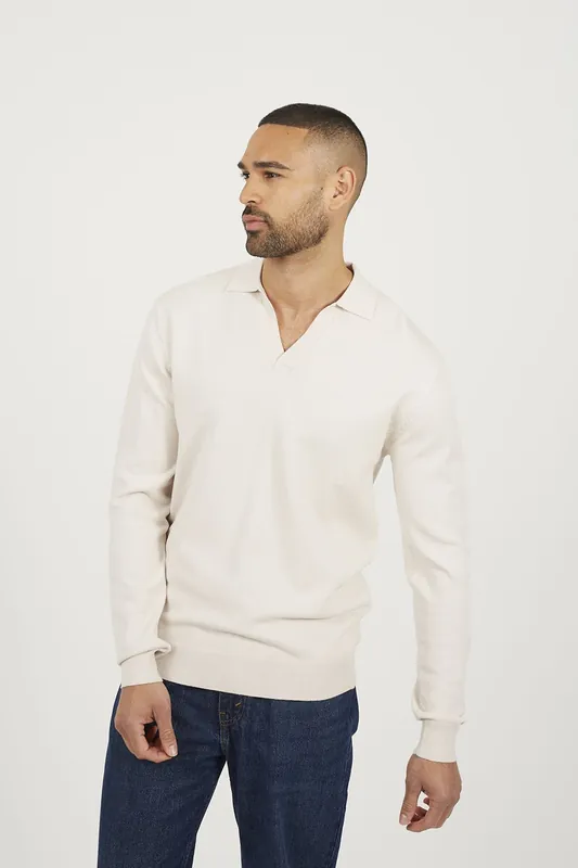 Long Sleeve Knitted Trophy Neck Polo - Brave Soul