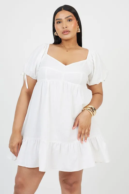 Curve Cotton Puff Sleeve Mini Dress - Brave Soul