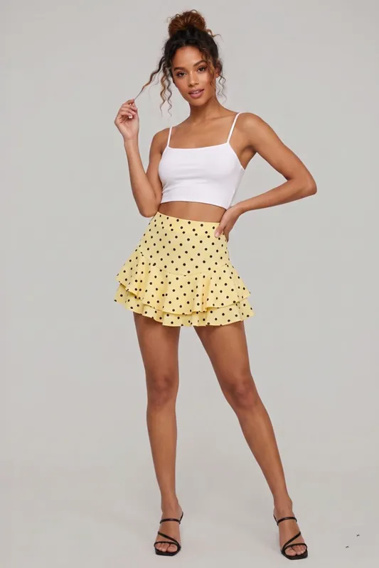 Polka Dot Frill Detail Mini Skort - STYLEWISE