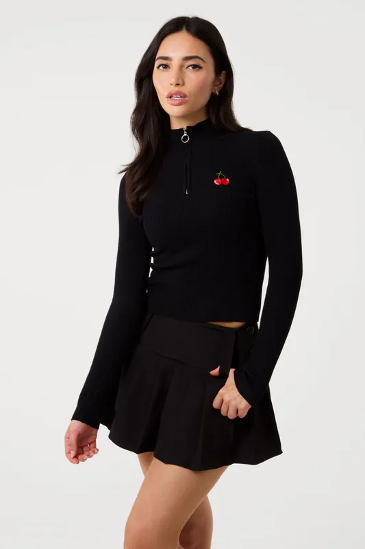 Black Cherry Stripe Half Zip Up Jumper - Pink Vanilla