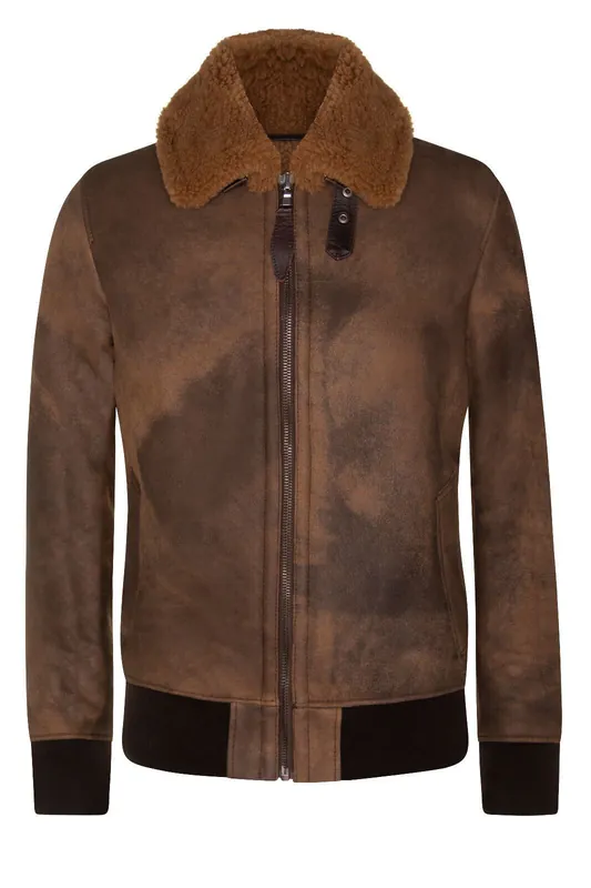 Antique Sheepskin Bomber Jacket-Algorta