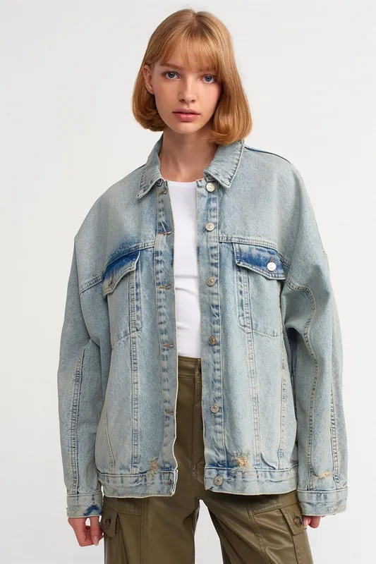 Oversized Denim Button Jacket - Dilvin