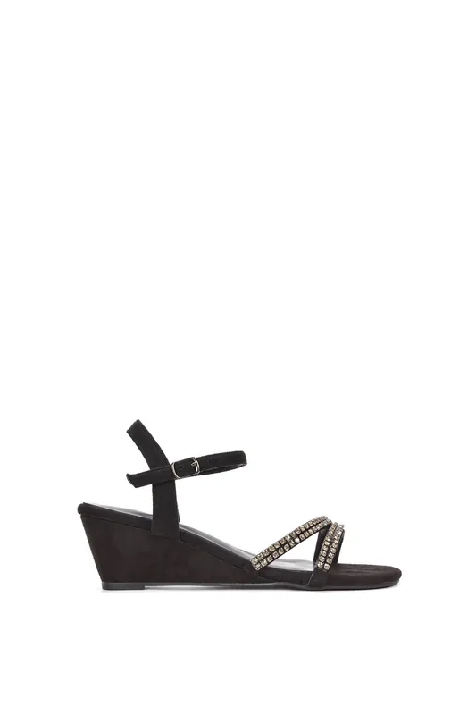 Sammy' Diamante Mid Heel Strappy Wedge Sandals - XY London