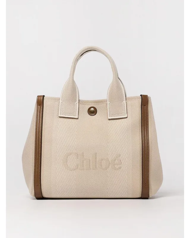 Woody Small Tote Canvas Leather Wo - Beige Tote Bags