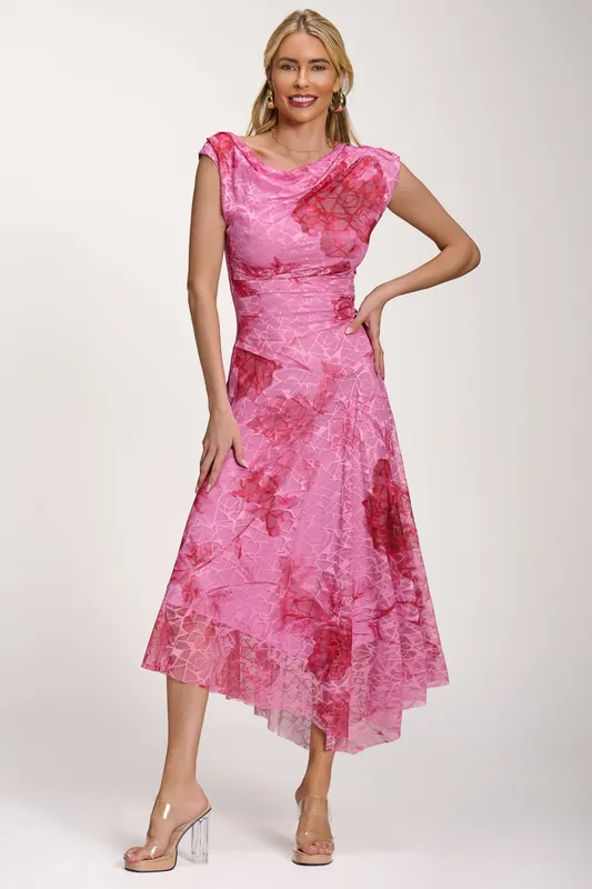 Asymmetric Draped Print Lace Maxi Dress - Jolie Moi