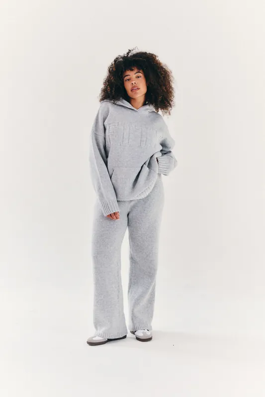 Grey Knitted Wide Leg Co Ord Trouser - In The Style