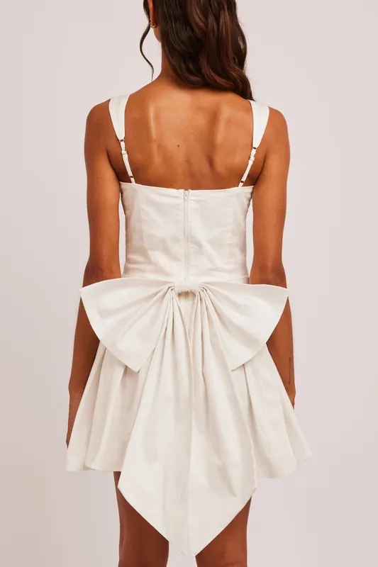 Rosie White Sweetheart Bow Detail Box Pleat Mini Dress - Jaded Rose