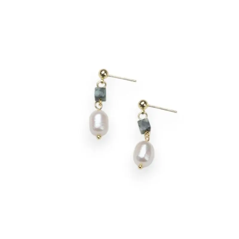 Pearl Grey Stone Drop Stud Earrings - Liquorish
