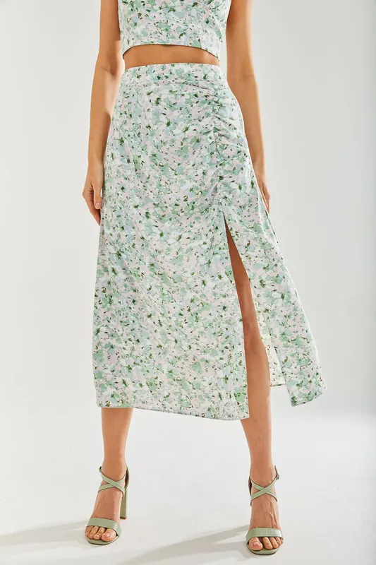 Green Floral Midi Skirt - Liquorish