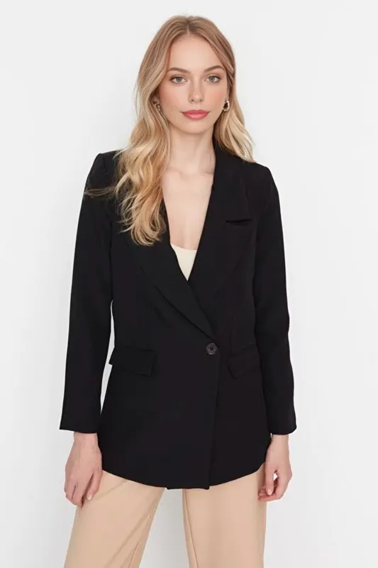 Double-Breasted Tailored Woven Blazer Jacket