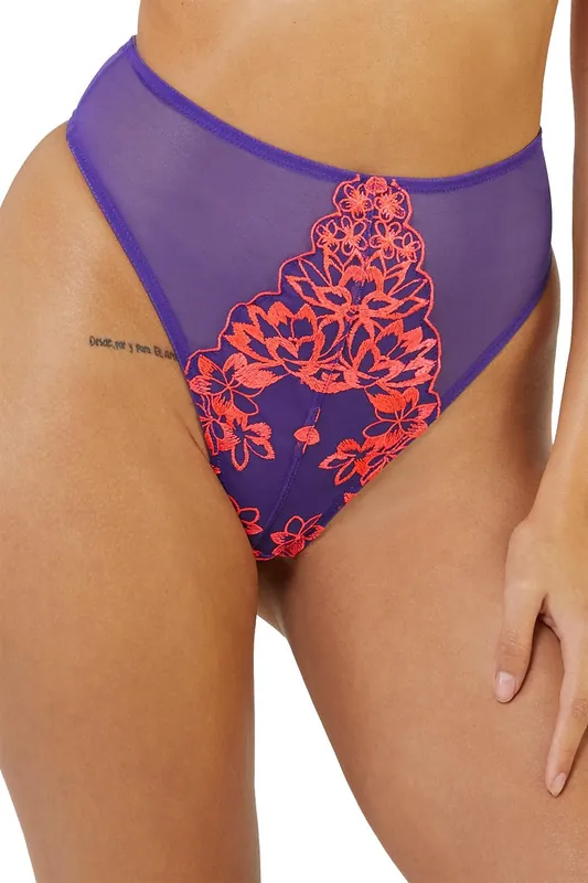 Ada Blossom PUrple & Neon 'High Waist Thong' - Playful Promises