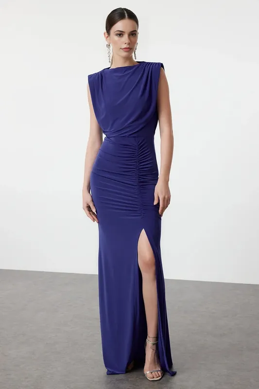 Draped Ruched Split Maxi Dress - WOVCOR