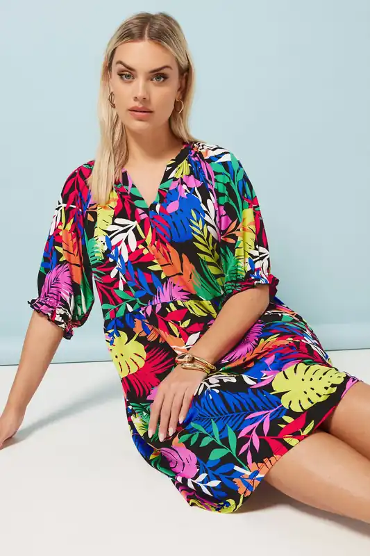 Tropical Print Notch Mini Dress - Yours