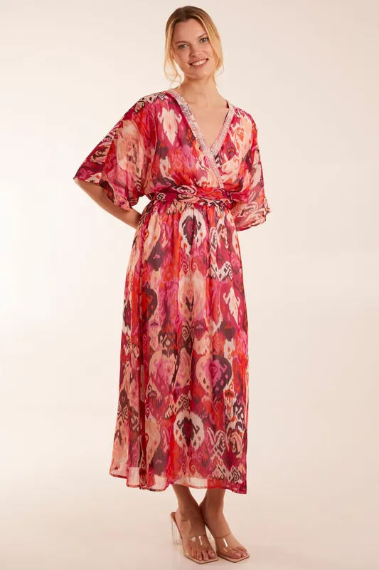 Embellished Neck V Front V Back Midi - Blue Vanilla