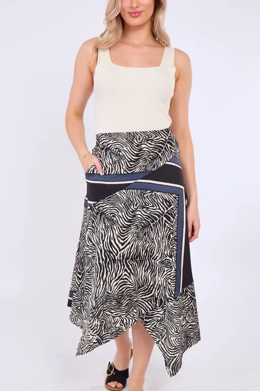 Zebra Scarf Print Asymmetric Hem Skirt - Love Sunshine
