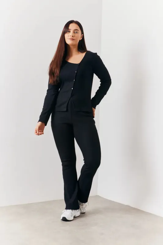 Black Brushed Rib Asym Co Ord Top - In The Style