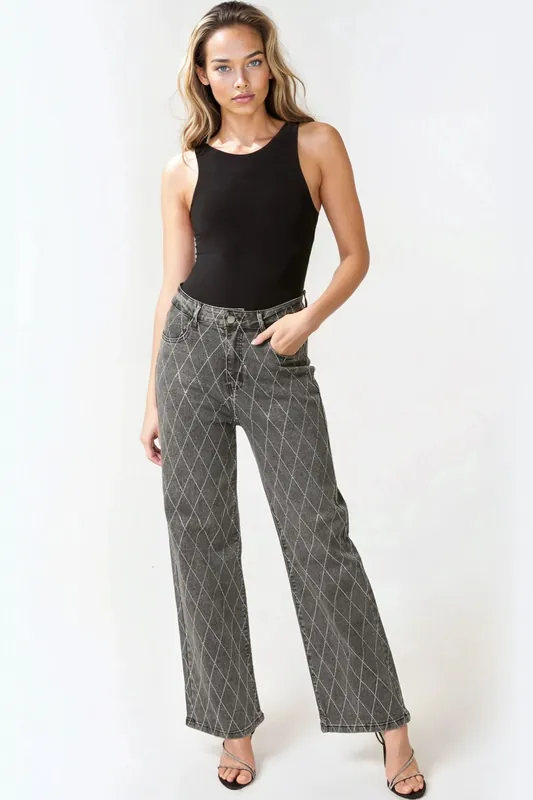 Diamond Embellished Straight Leg Jeans - Aftershock London