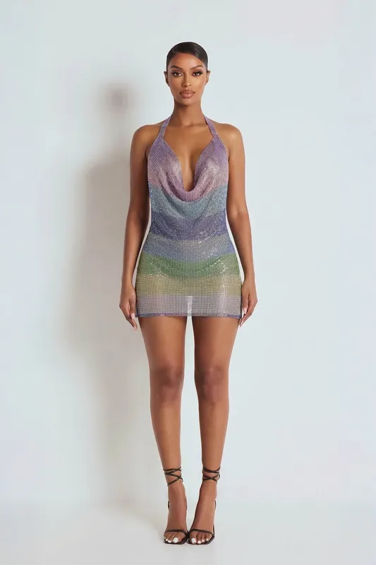 The Rainbow Diamante Dress - LEMONLUNAR