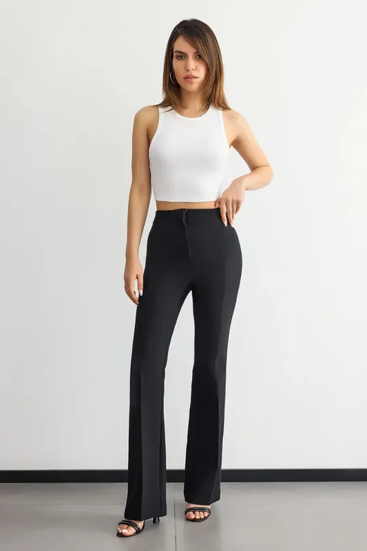 High-Waist Straight-Leg Trousers with Zip-Up