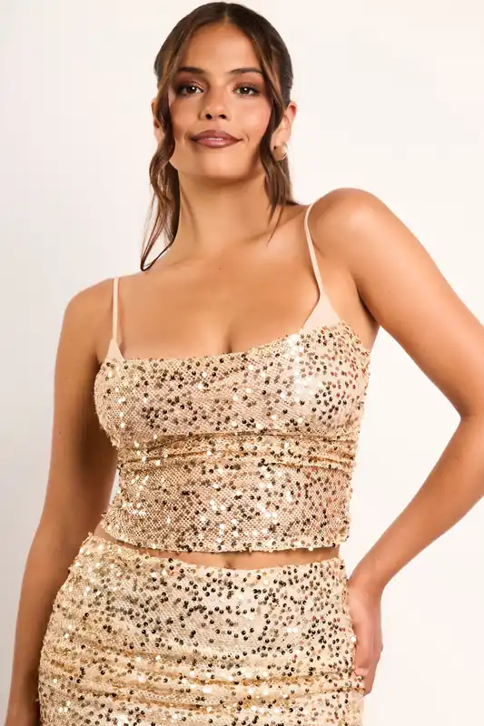 Jillini Gold Net Sequin Cami Top - Jaded Rose