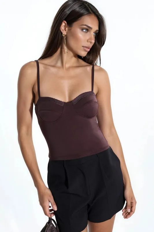 Lace Detailed Heart Neck Top - Hiccup