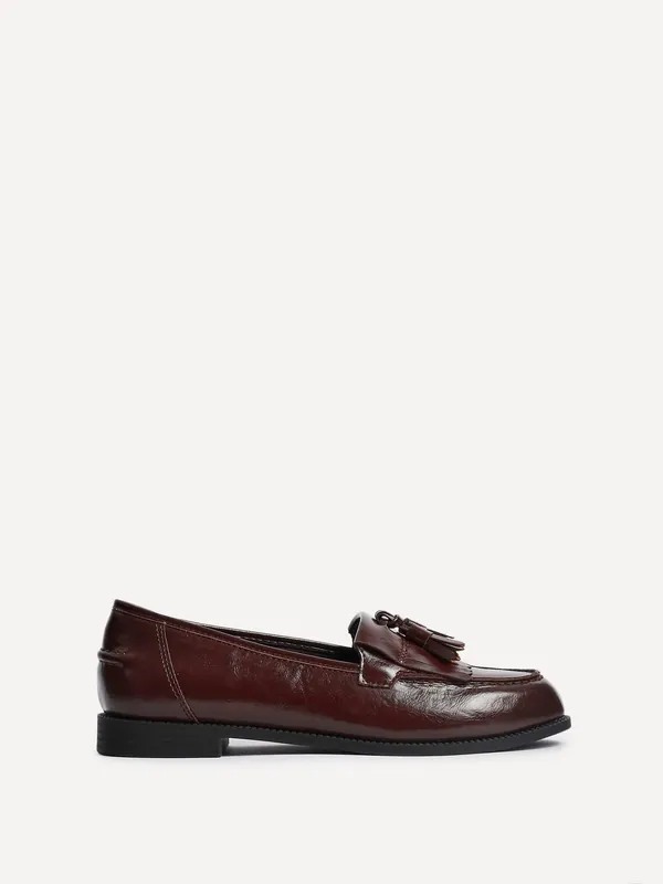 Rosemary Burgundy Faux Leather Classic Slip On Loafer - Linzi