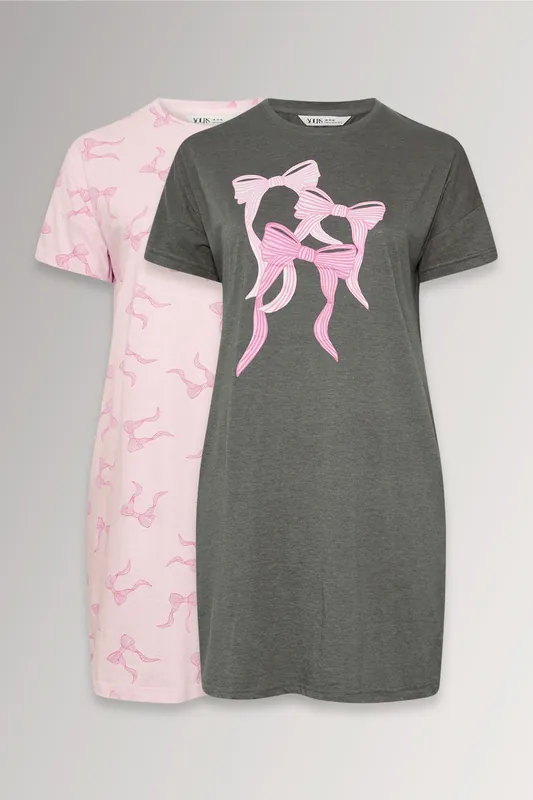 2 Pack Bow Print Nightdresses - Yours