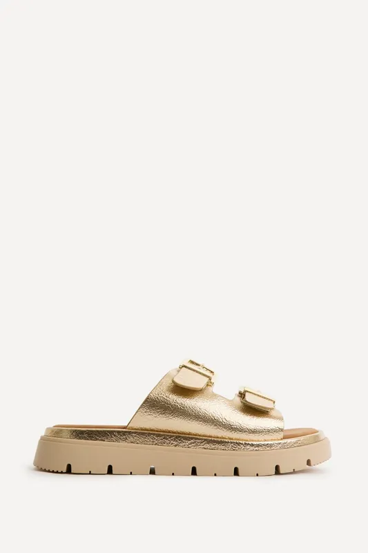 Capture Gold Double Buckle Flat Sandals - Linzi