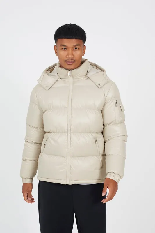 Hooded Padded Puffer Jacket with Detachable Hood - Brave Soul