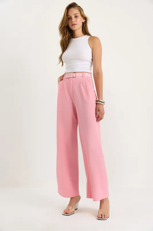 Belted Wide Leg Knit Pants - Bianco Lucci