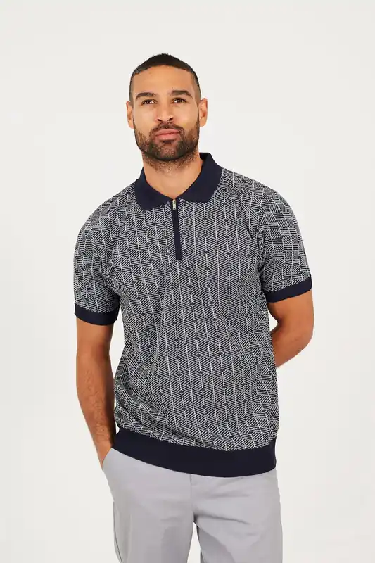Short Sleeve Jaquard Knitted Polo Shirt - Brave Soul
