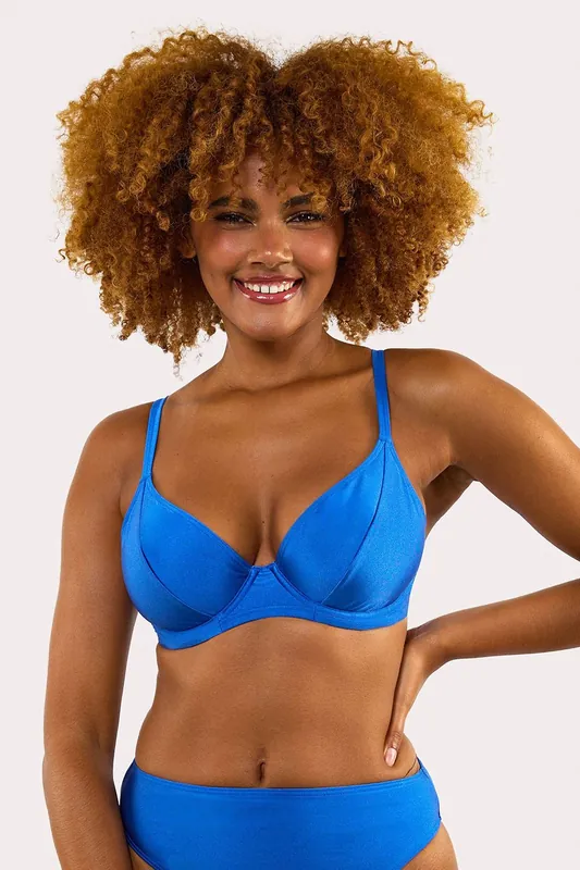 Pb Fb Cornflower Blue Underwired Plunge Bikini Top - Peek & Beau