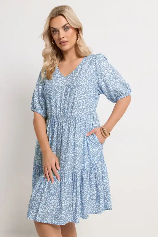 Ditsy Tiered Mini Smock Dress - Yours