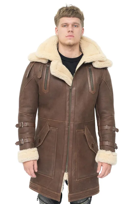 3/4 Warm Leather Sheepskin Trench Coat-Kendal