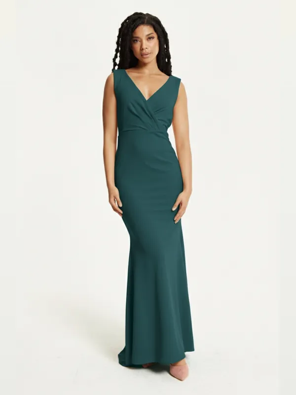 Green Draped Back Maxi Dress - Liquorish