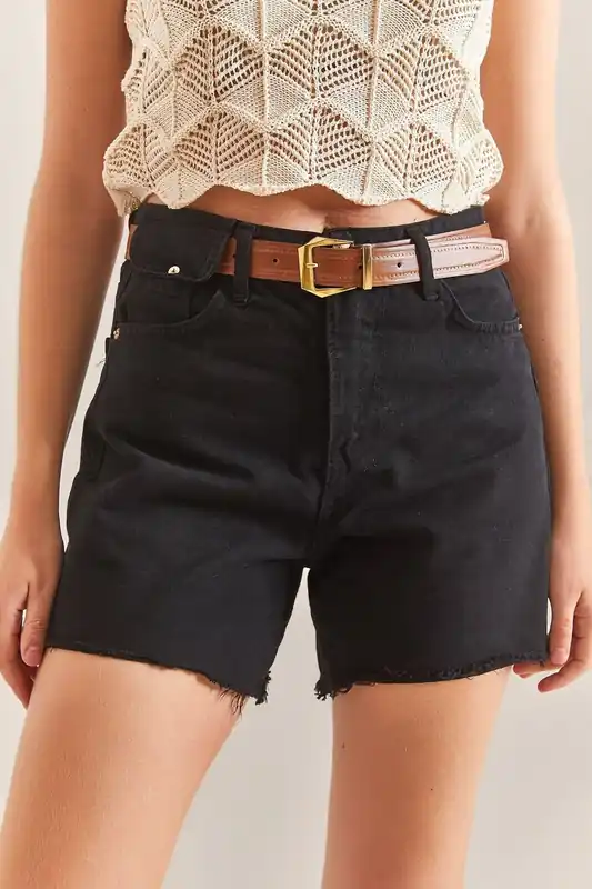 Belted Denim Shorts - Bianco Lucci
