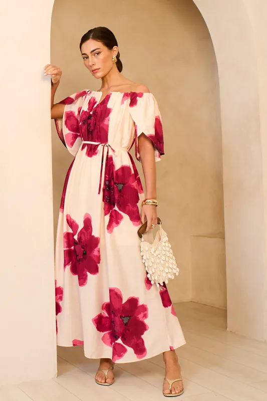 Pink Bardot Trapeze Maxi Dress - Gini London