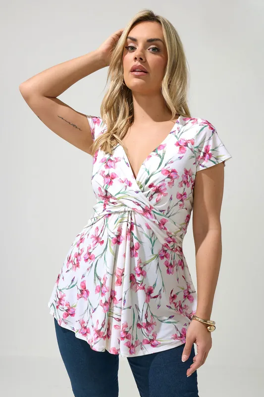 Floral Print Wrap Front Top - Yours
