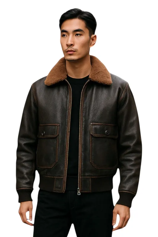 Leather Bomber Sheepskin Collar G-1 Pilot Jacket - Naracoorte