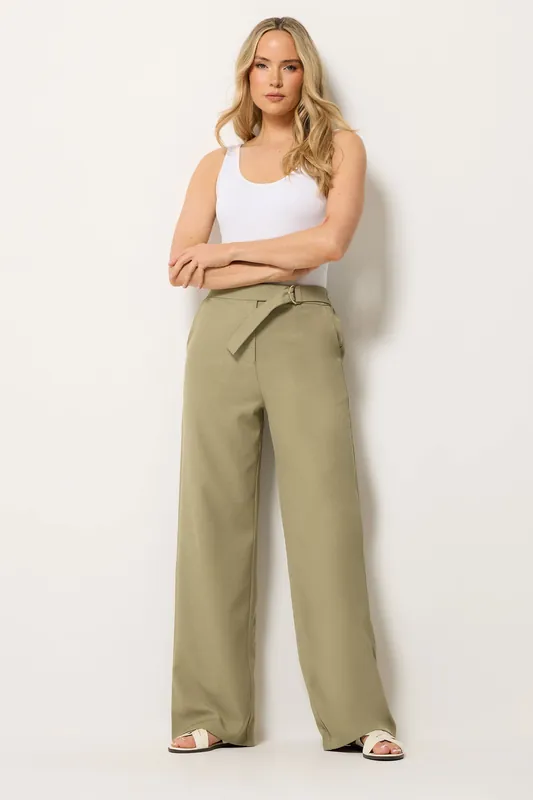 Tall Tab Detail Wide Leg Trousers - Long Tall Sally