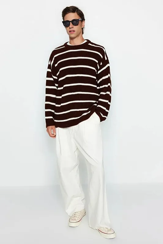 Crew Neck Striped Knitted Sweater - WOVCOR